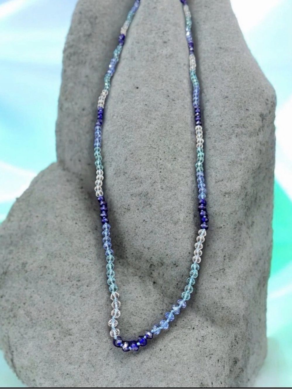 Hand Knotted-Faceted Rondelle Crystal Glass Beaded Necklace 30” drop (60” total)